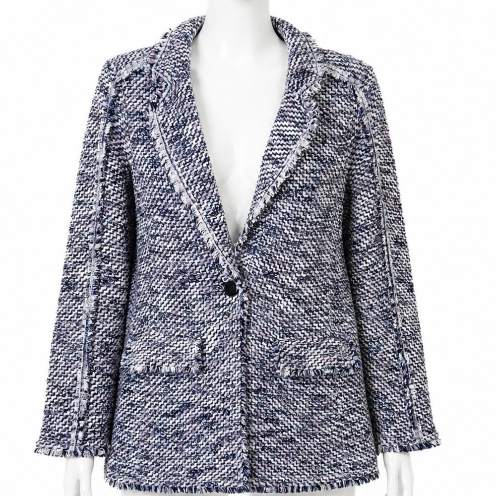 Chico's Tweed Fringe Blazer Jacket Women's Size 1 US Medium